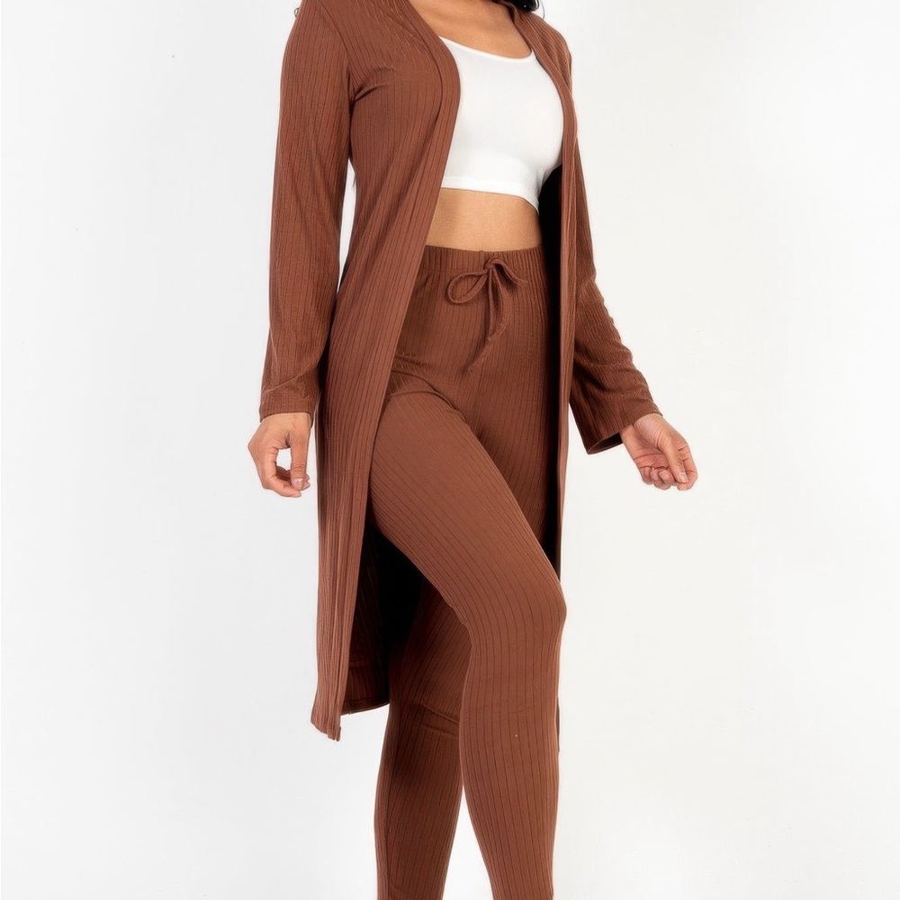Ribbed Long Cardigan & Leggings Set - Picture 3 of 5